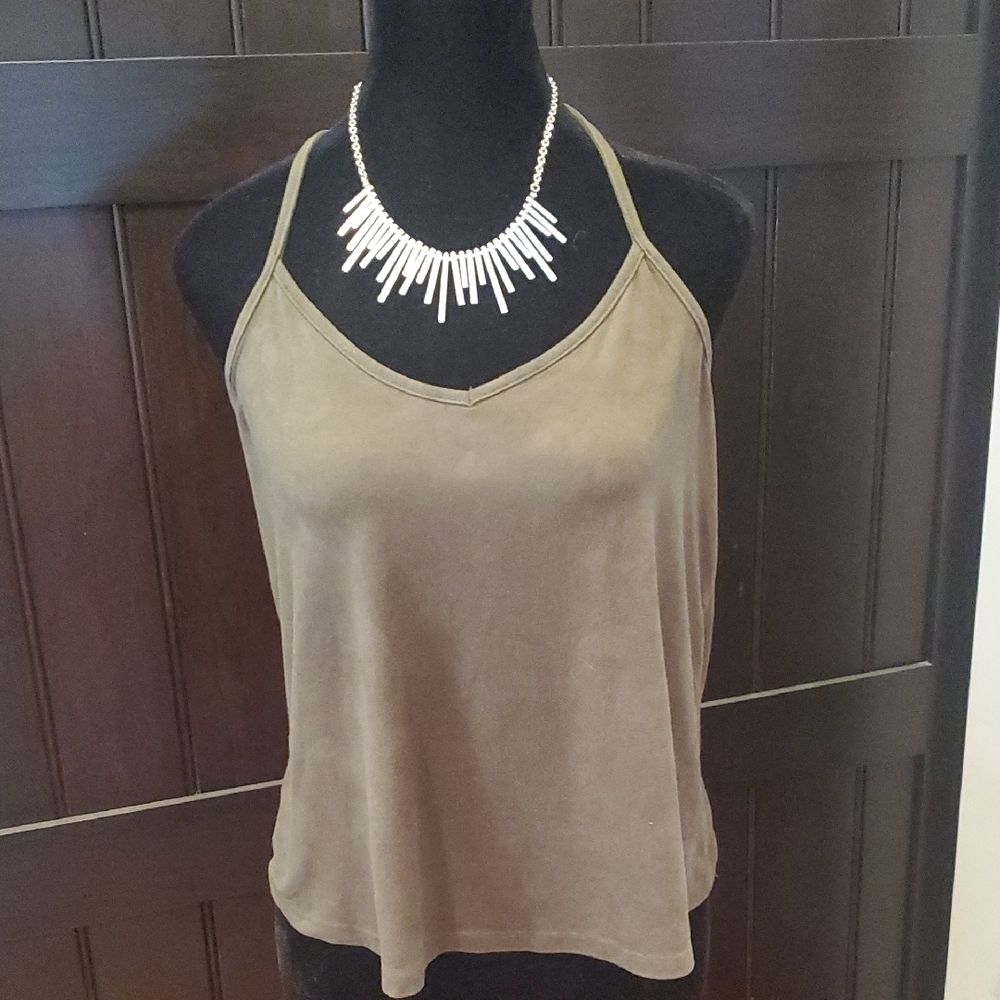 $8 SALE! Forever 21 Khaki Green Faux Suede Halter Top. Size Small
